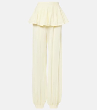 Mid-rise semi-sheer wide-leg pants