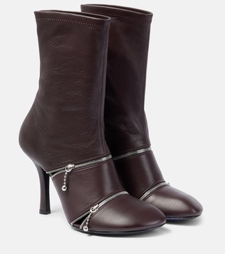 Peep leather ankle boots