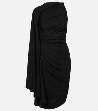 Embellished draped jersey midi dress