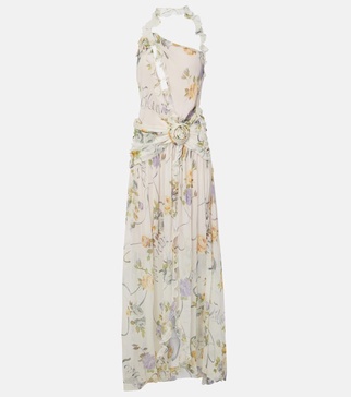 Floral silk creponne maxi dress