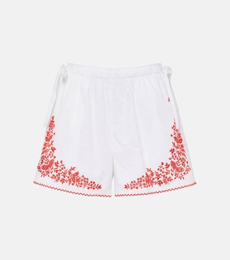Hearts embroidered cotton shorts