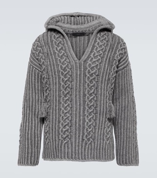 Cable-knit virgin wool hoodie