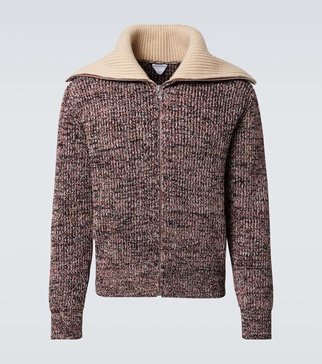 Ribbed-knit cotton and wool zip-up sweater