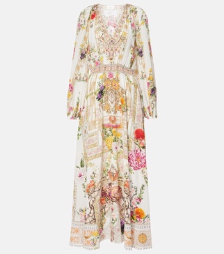 Floral shirred silk maxi dress