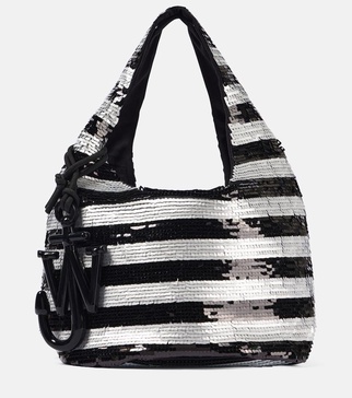 Mini striped sequined tote bag