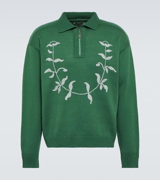 Embroidered wool polo sweater