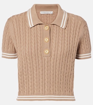 Cable-knit cropped cotton polo shirt