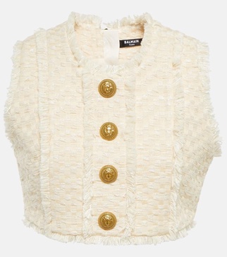 Cotton-blend tweed crop top