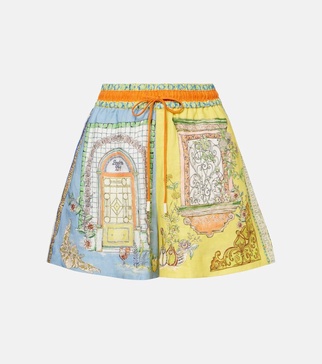 Monte printed high-rise linen shorts