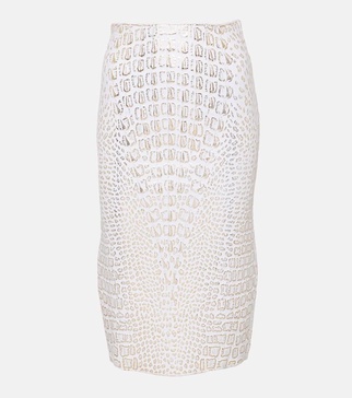 High-rise snake-print pencil skirt