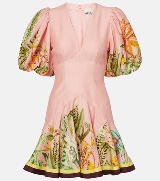 Papaya linen-blend minidress