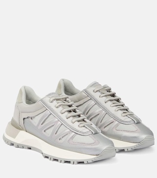 Leather-trimmed low-top sneakers