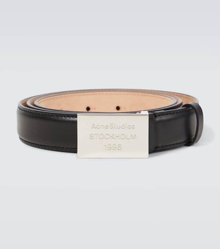 Logo engraved leather belt