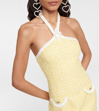 Halterneck tweed minidress