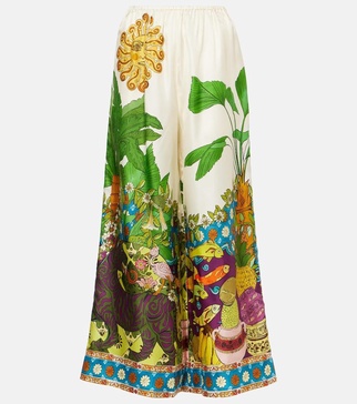 Tiger silk twill wide-leg pants