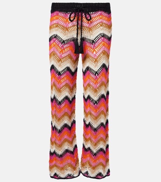 Cotton crochet wide-leg pants
