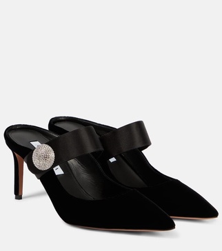 Macaron embellished velvet mules