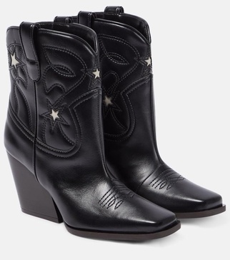 Embroidered faux leather ankle boots