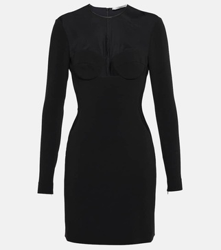 Mesh-paneled crêpe minidress