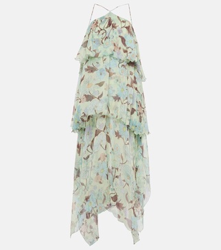 Tiered printed silk maxi dress