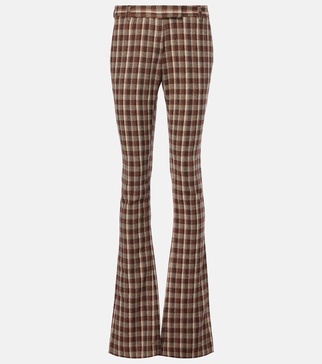 Checked wool and cotton-blend flared pants