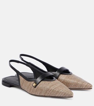 Leather-trimmed slingback flats