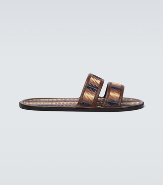 Duotone leather-trimmed slides