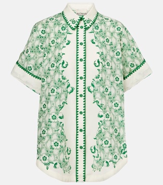 Olive printed cotton and silk shirt