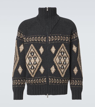 Cashmere jacquard zip-up cardigan