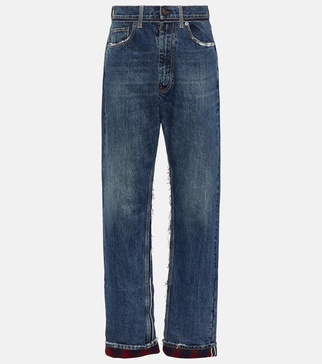 Checked-detail straight jeans