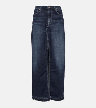 High-rise denim maxi skirt
