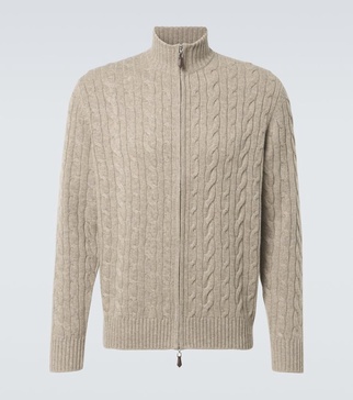Cable-knit high-neck cashmere sweater