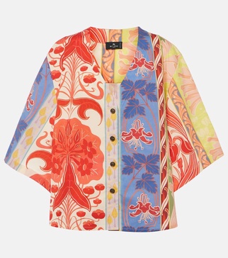 Printed oversized cotton-blend shirt