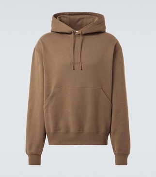 Logo embroidered cotton fleece hoodie