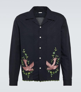 Rosefinch embroidered linen shirt