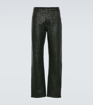 Intrecciato leather straight pants