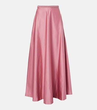 Elegante Brasile embellished satin maxi skirt