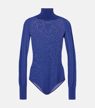 Sheer turtleneck wool bodysuit