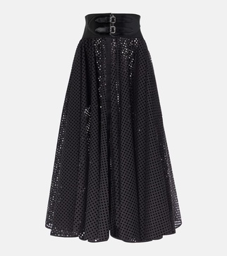 Cotton-blend midi skirt