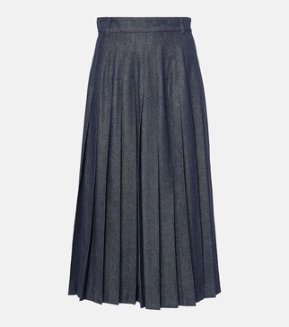 Vale pleated denim midi skirt