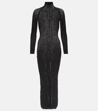 Distressed wool-blend midi dress