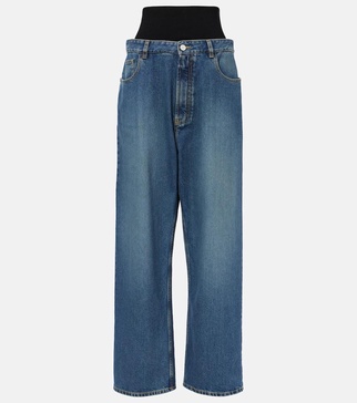 High-rise jersey-trimmed straight jeans