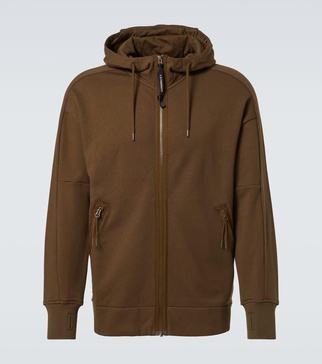 Goggle cotton fleece zipped hoodie