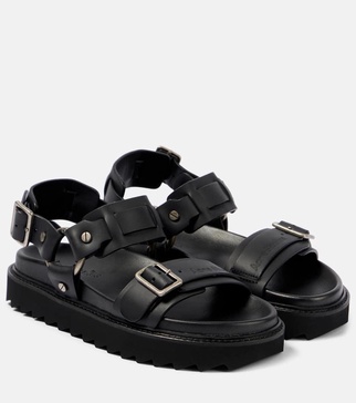 Debossed leather platform sandals