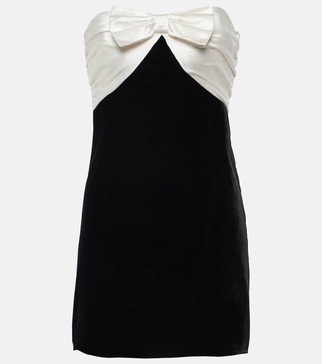Bow-detail strapless velvet minidress