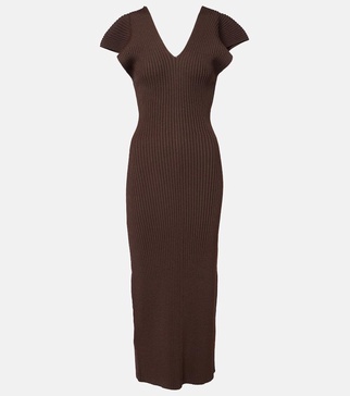 Trey ruffled ribbed-knit gown