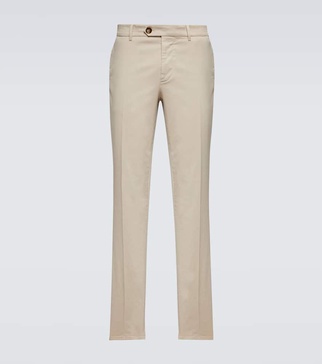 Mid-rise cotton-blend slim pants