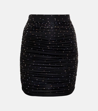 Crystal-embellished ruched miniskirt