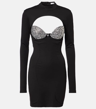 Embellished cutout ponte jersey minidress