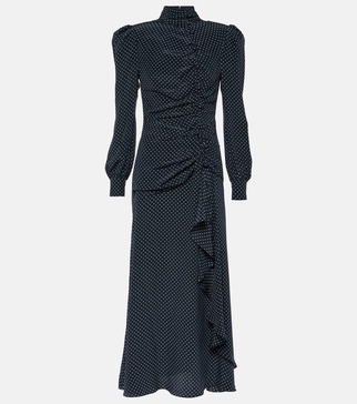 Ruched silk midi dress